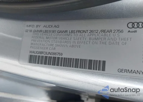 2018 Audi A6 2.0T Premium z USA, uszkodzony, nr VIN WAUG8BFC8JN086759